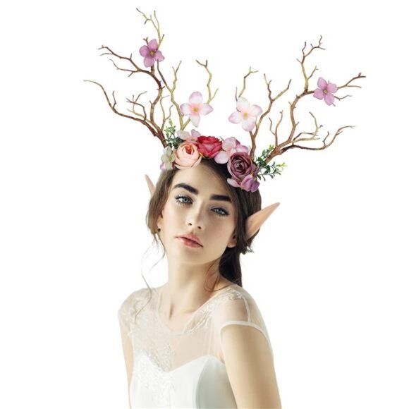 🦌 Woodland Fairy Antler Crown | Handmade Floral Headband | Boho Festival - Picture 1 of 4